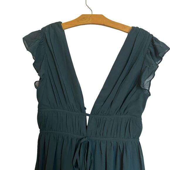 NWT Lulus I'm All Yours Emerald Green Ruffled Maxi Dress Bridesmaid Cocktail M - Picture 6 of 13